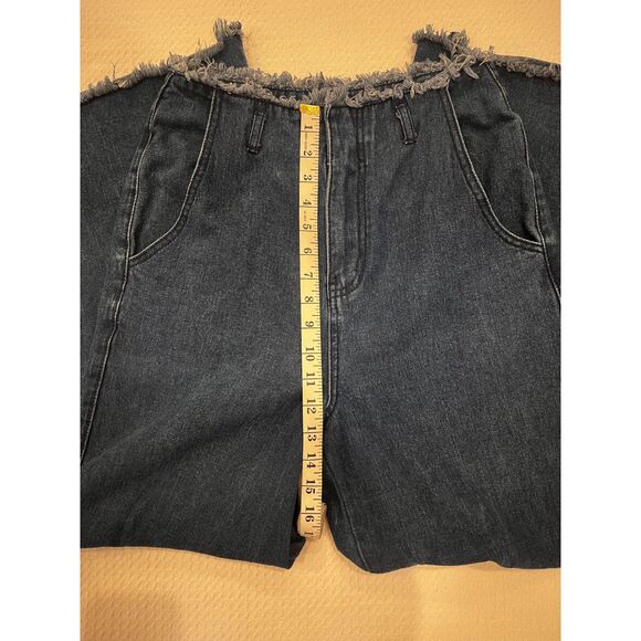 Forever21 Dark Wash Wide Leg Distressed Hem Denim Jeans Women's Size 26 FLAW - Picture 7 of 16